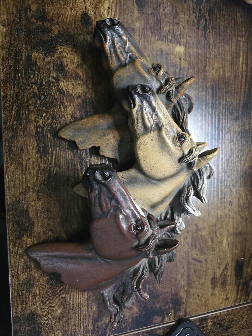 Three Horse Head Wall Art - Brown, Tan, Gold Tones